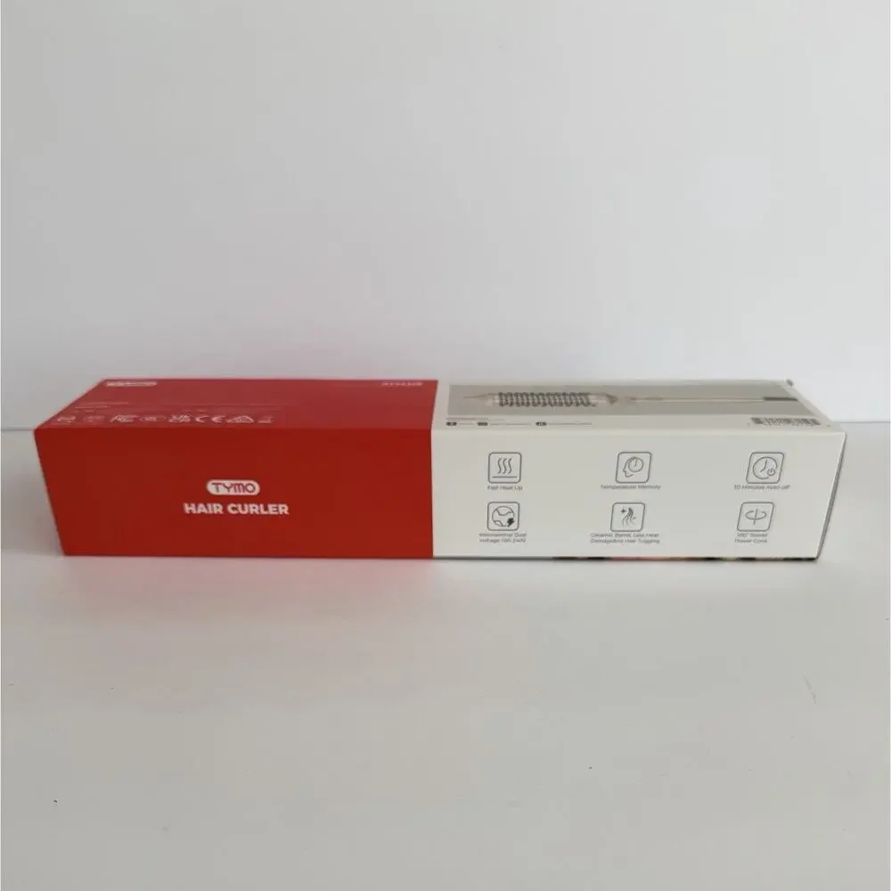 NEW! TYMO Stylux 1.7in Ceramic Curling Brush Dual Voltage 410°F White